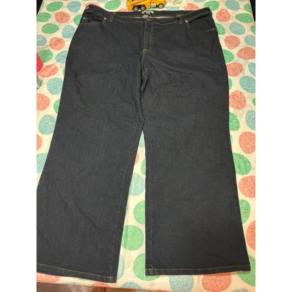 Woman Within Dark Wash Wide Leg‎ Denim Jeans Plus Size 24W Indigo Stretch